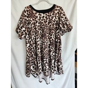 Rhea & Thea Womens 6 Leopard Print Swing Dress Puff Sleeve High Low Hem